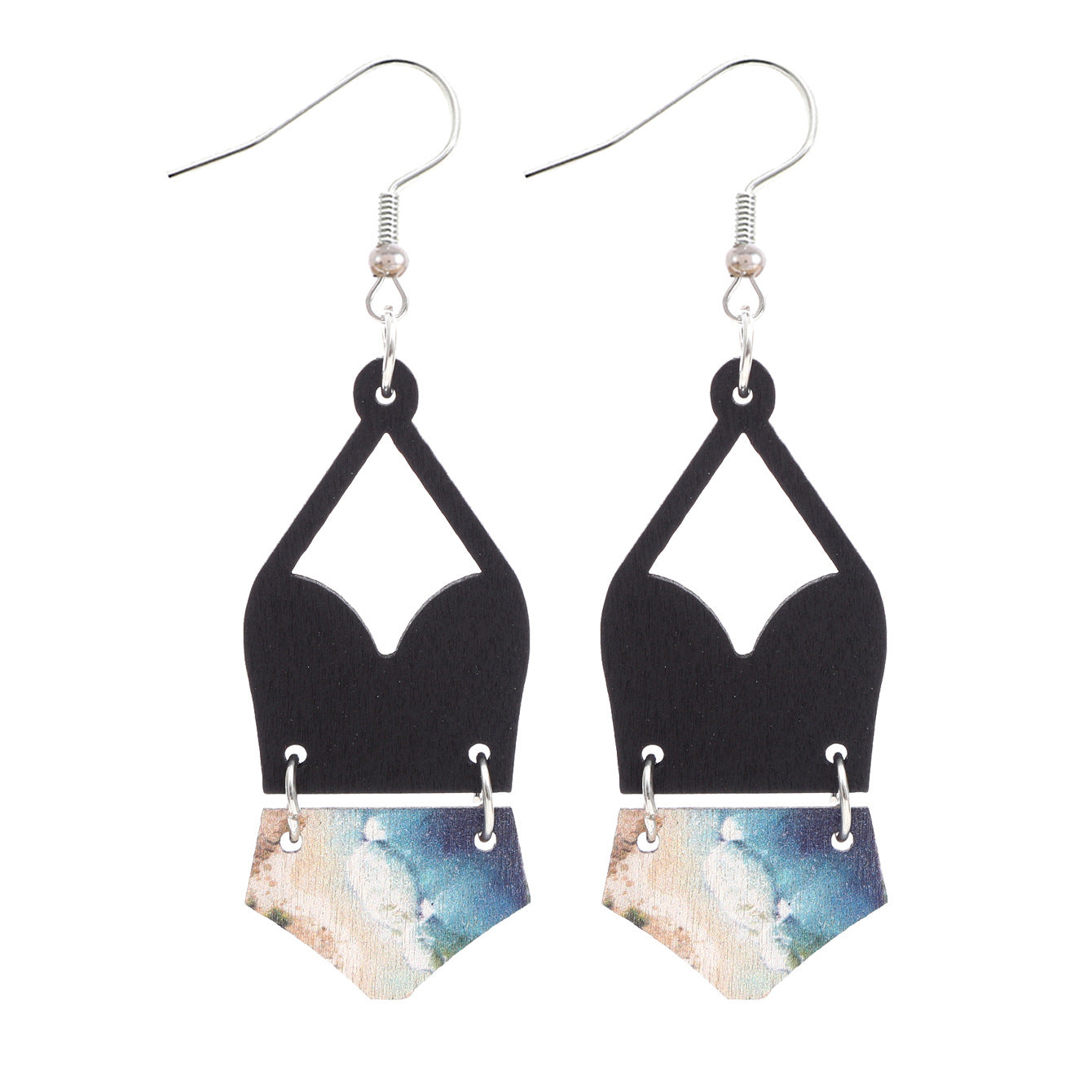 Wholesale Western Bikini Wooden Geometric Diamond Earrings